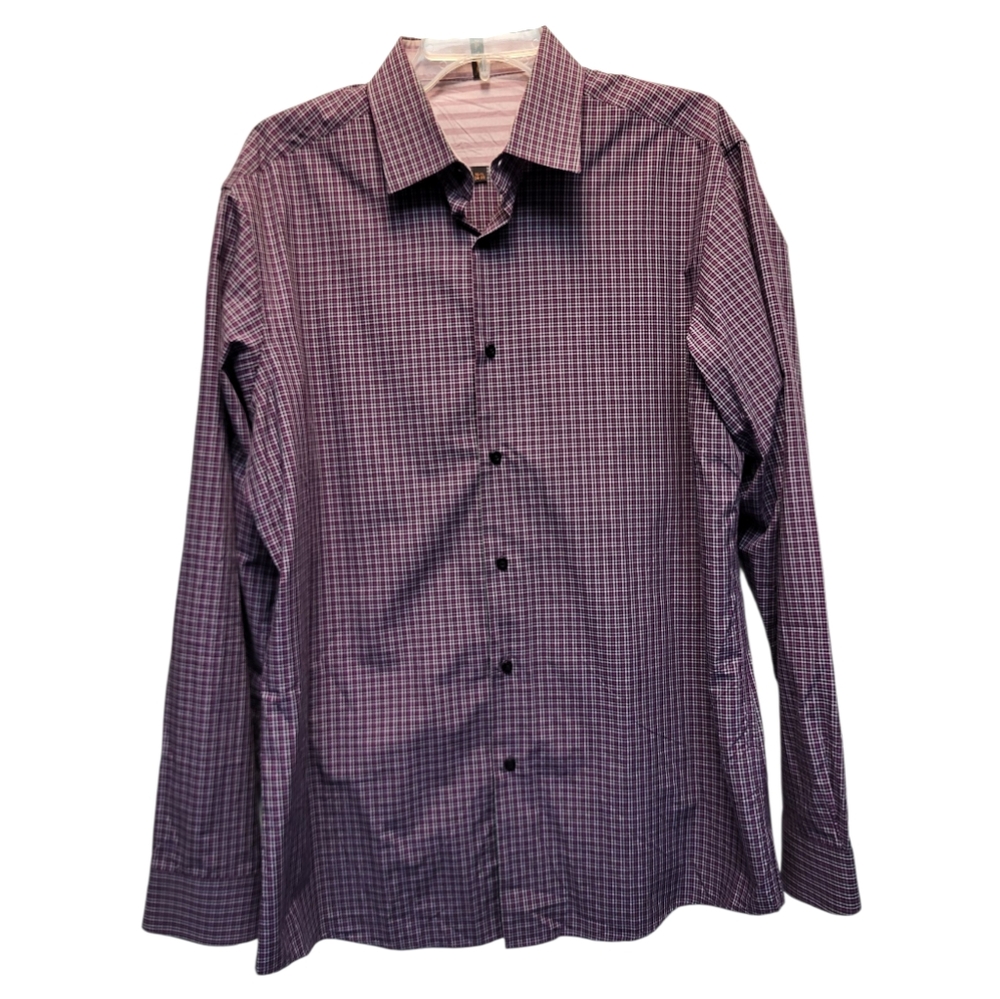 Ben Sherman Men's Pink Black White Gingham Long Sleeved Dress Shirt - Size 16.5